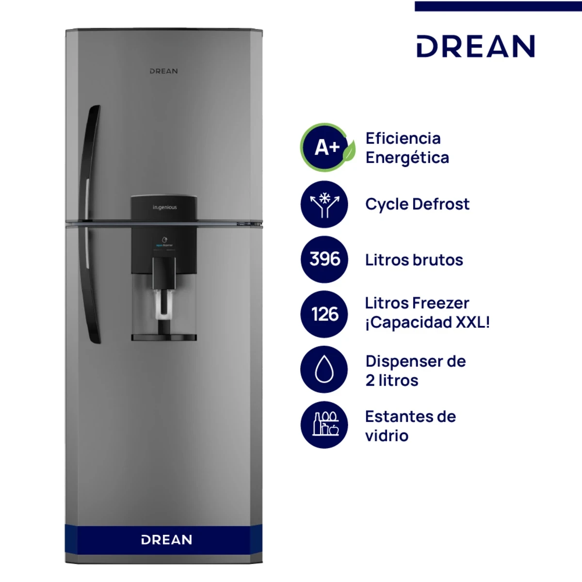 HELADERA DREAN DE FROST C/DISPENSER 396LTS