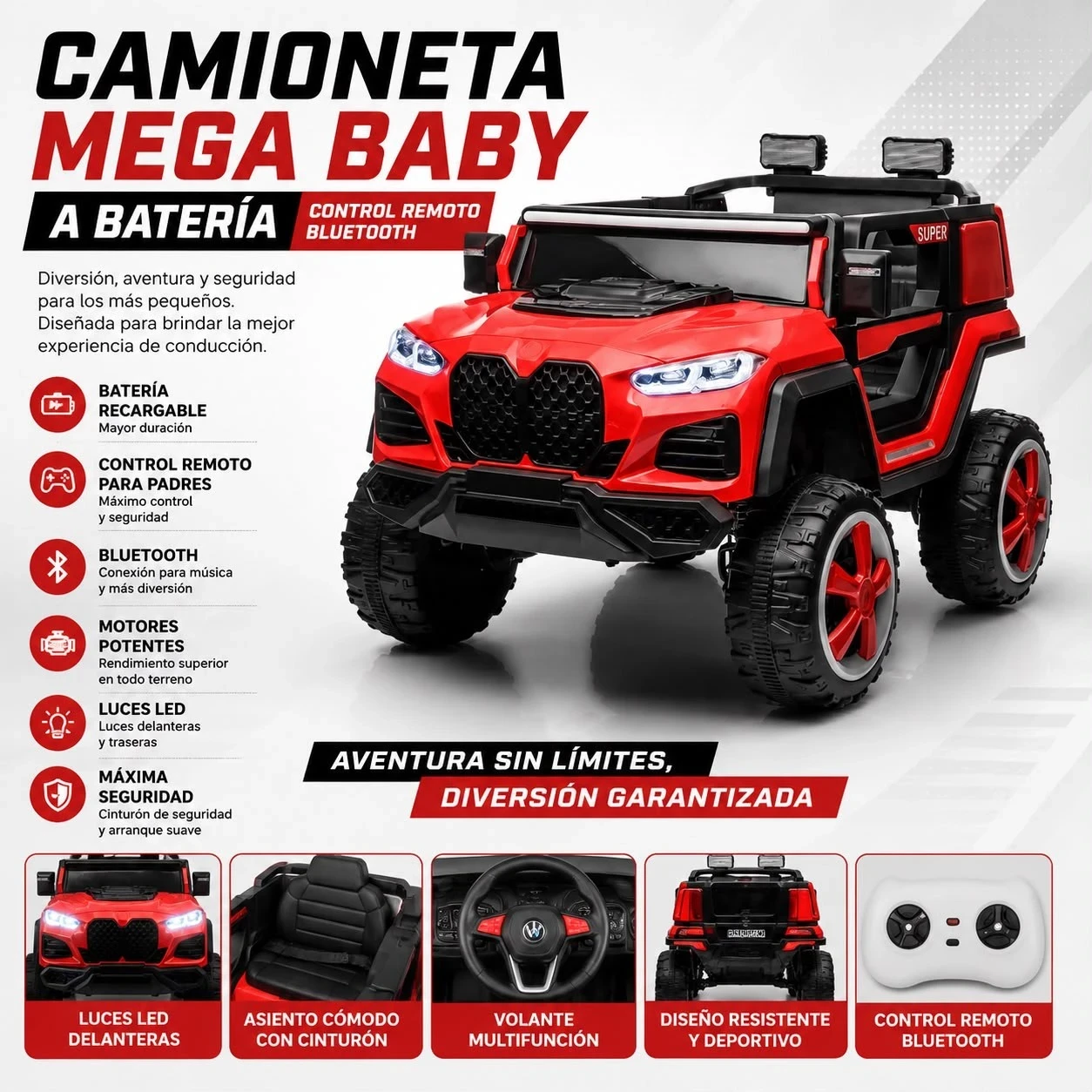 CAMIONETA A BATERÍA MEGA BABY C/CONTROL REMOTO Y BLUETOOTH*