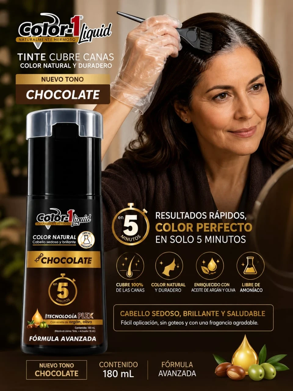 color-1 tinte 5 minutos x180 ml tono chocolate