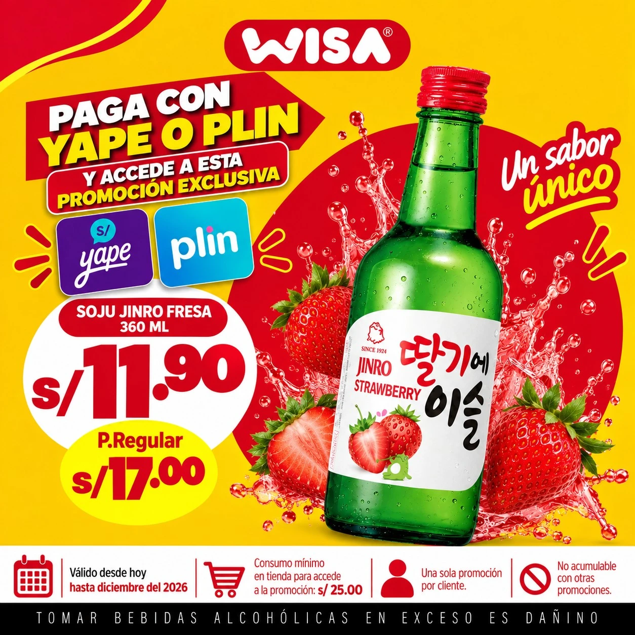 Promo Soju Jinro Fresa 360 ML (Yape/Plin)