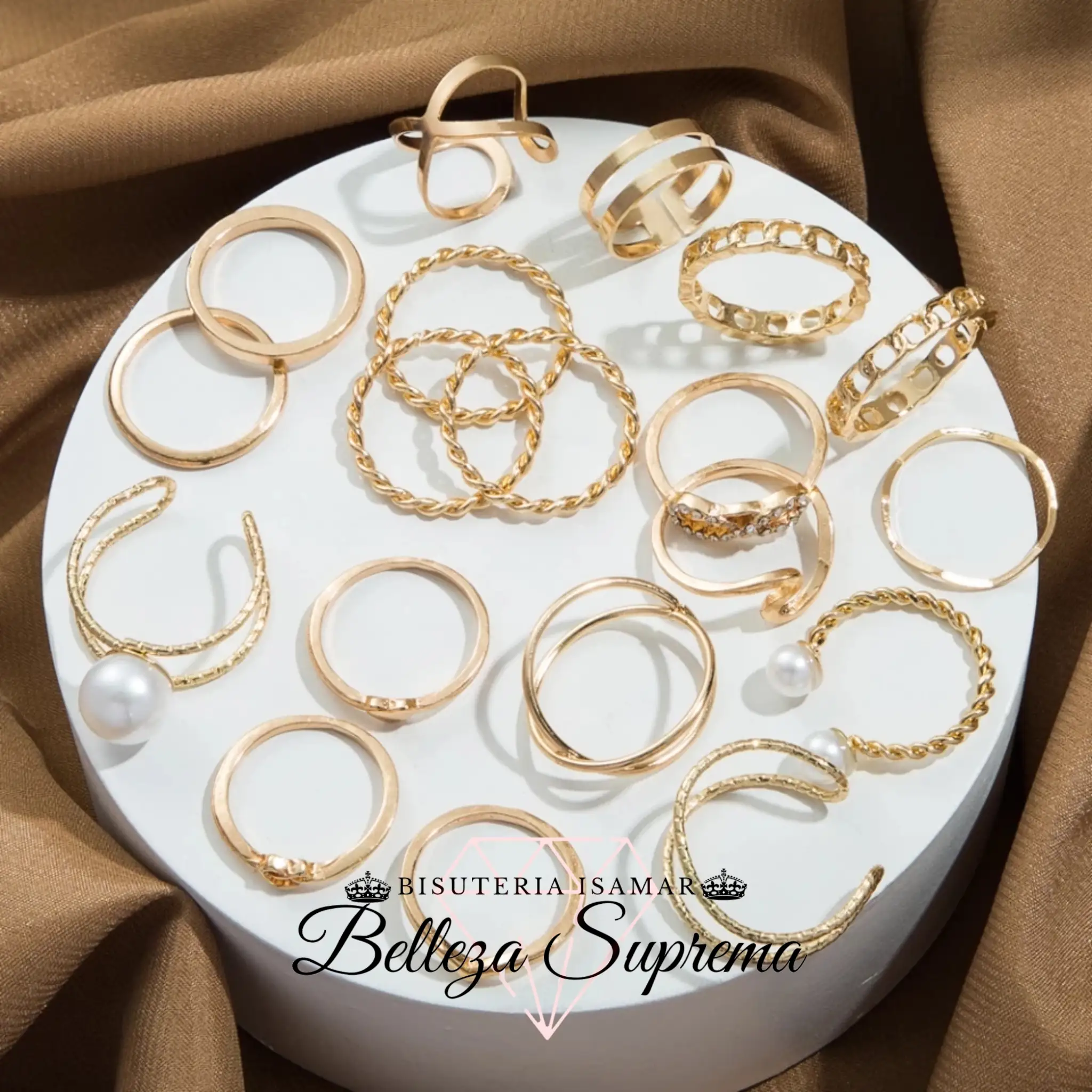 SET DE 19 ANILLOS PLATEADOS Y DORADOD BRILLANTES  3