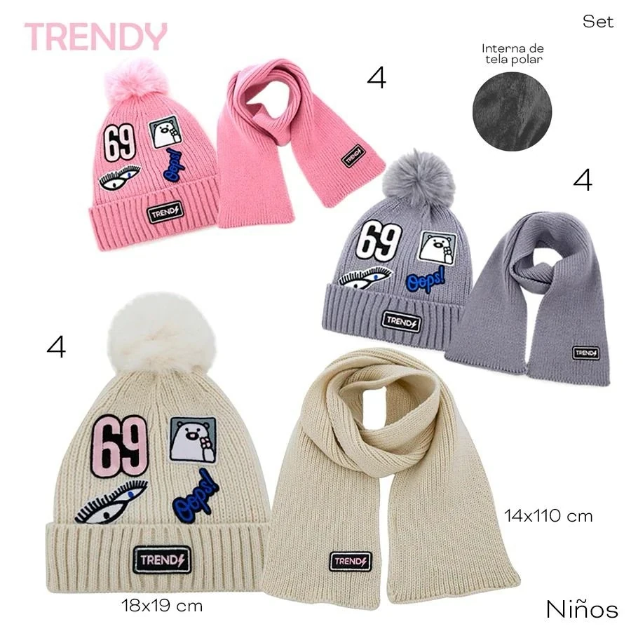 SET BUFANDA Y GORRO TRENDY 13926