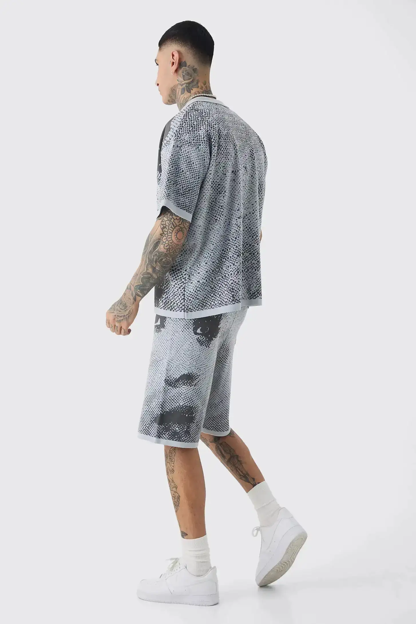 Jacquard Knitted Shirt & Short Set 2