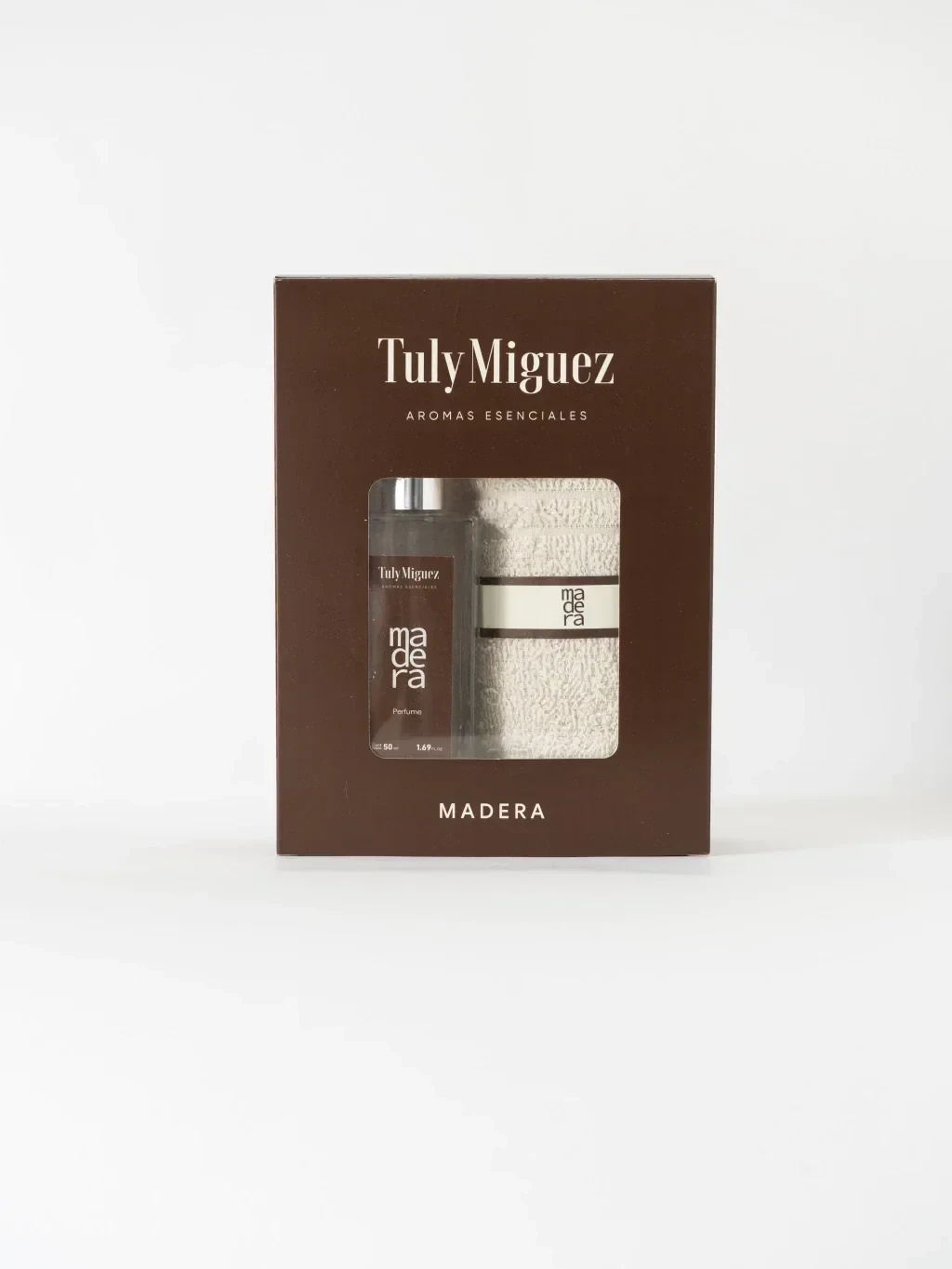 PERFUME VIDRIO 50ML + TOALLA PERSONAL MADERA
