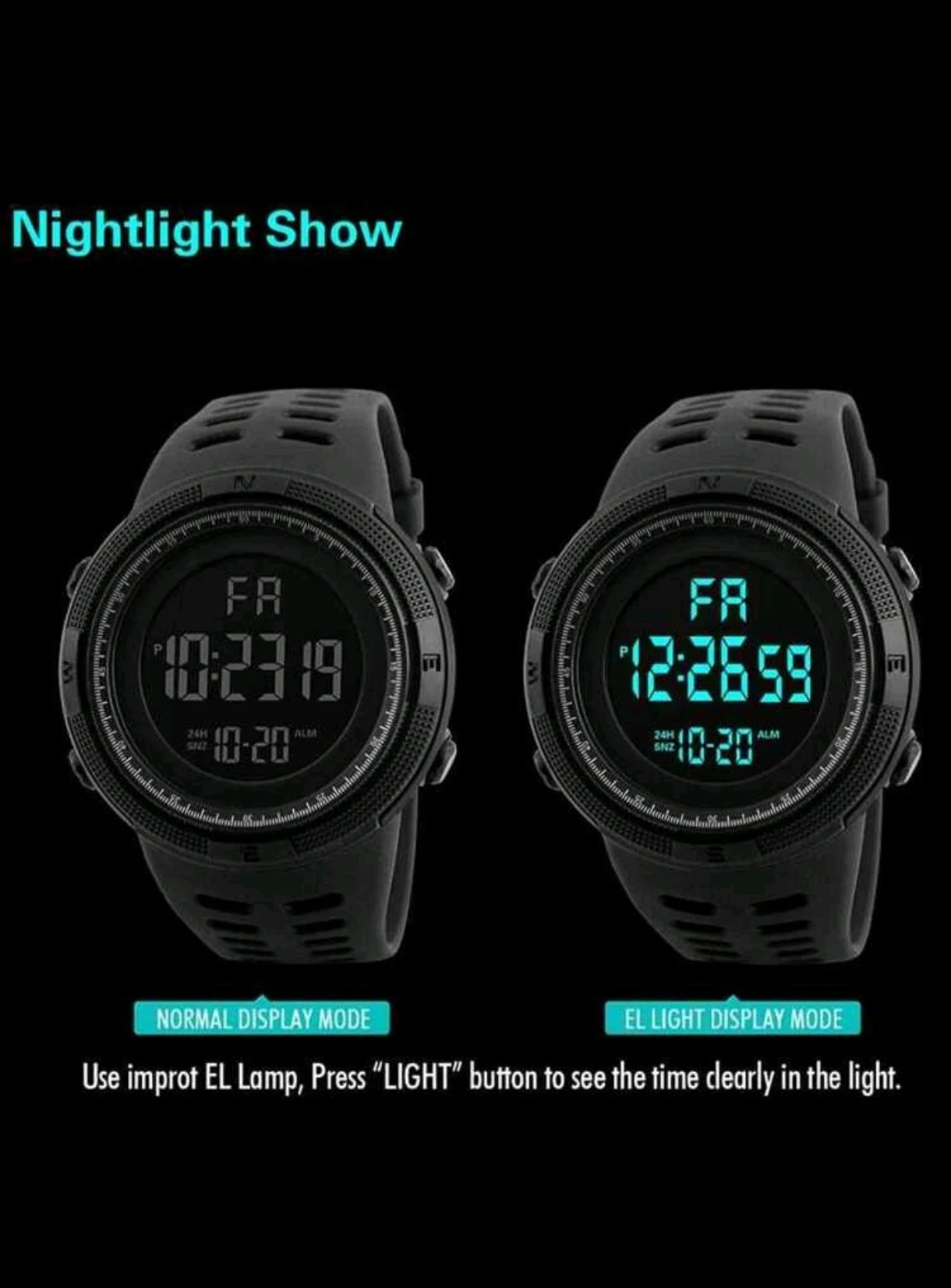 Reloj Digital Deportivo para Caballero - Reloj de Pulsera Táctico Militar con Retroiluminación EL, Alarma, Cronómetro y Calendario 3