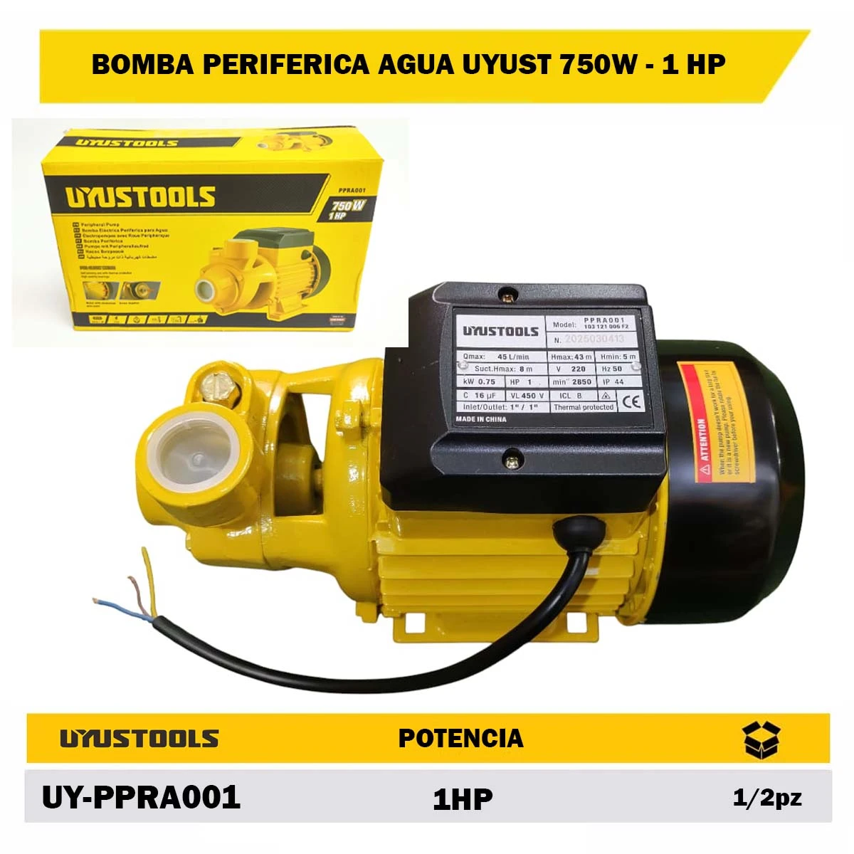 BOMBA PERIFERICA AGUA UYUST 750W - 1 HP