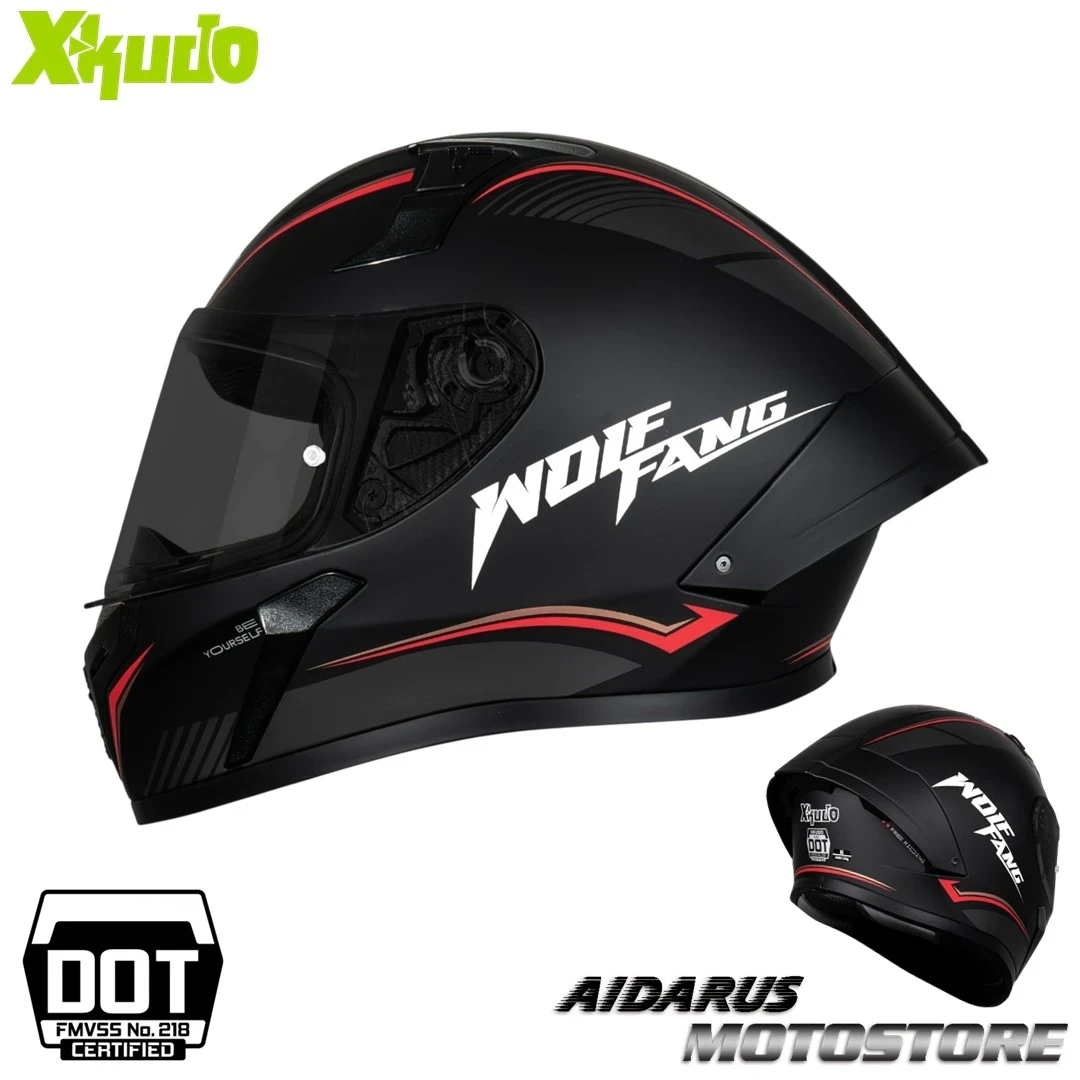 CASCO XKUDO X357 WILD WOLF NEGRO MATE ROJO – VISOR HUMO