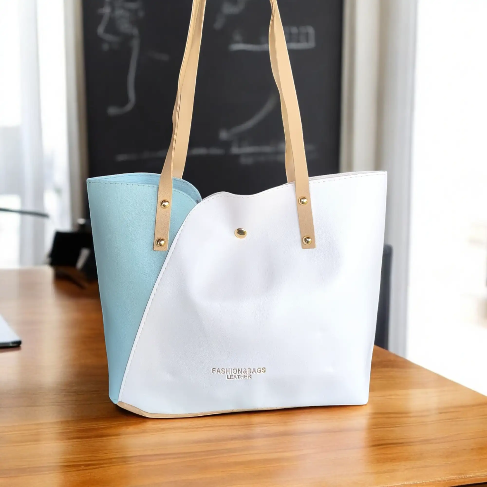Cartera de hombro blanca/turquesa 