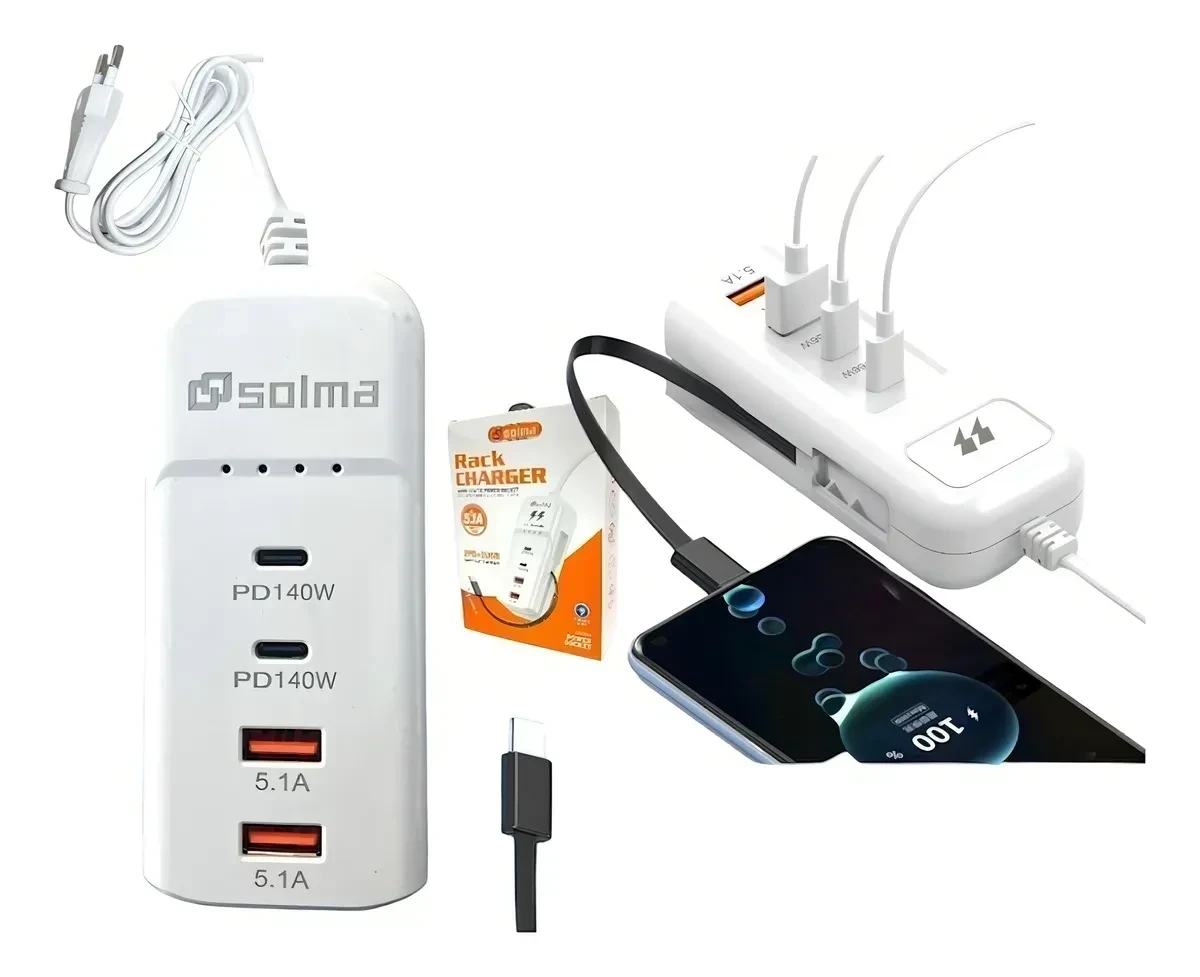 Cargador 140w 4 Puertos Usb-a Y Usb-c Carga Rápida