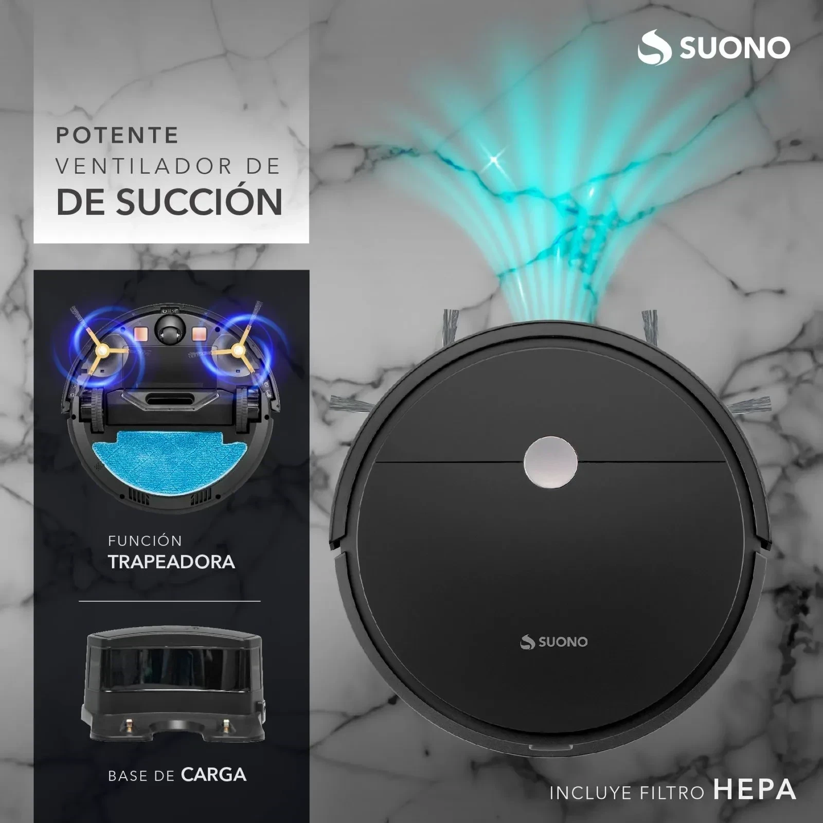 Aspiradora Robot Suono Control Remoto Automática Base Carga Negra