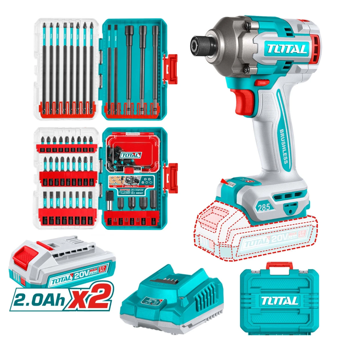 TOSLI250784 Atornillador de impacto 285nm + accesorios 13pcs total