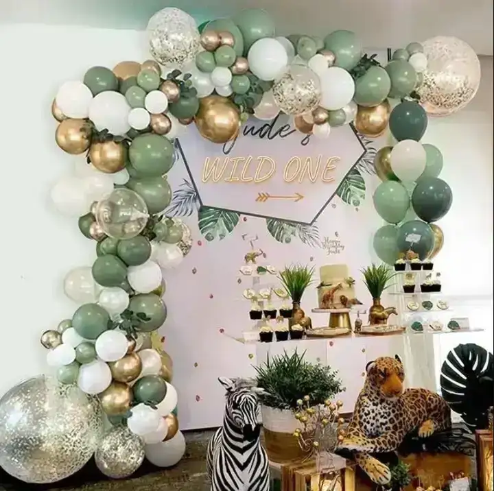 Set guirnalda globos Chrome/latex/confetti dorado verde blanco  2