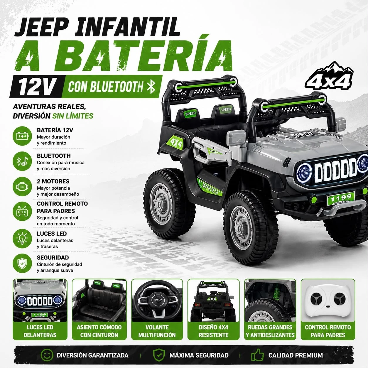 JEEP INFANTIL A BATERÍA DE 12v C/BLUETOOTH*
