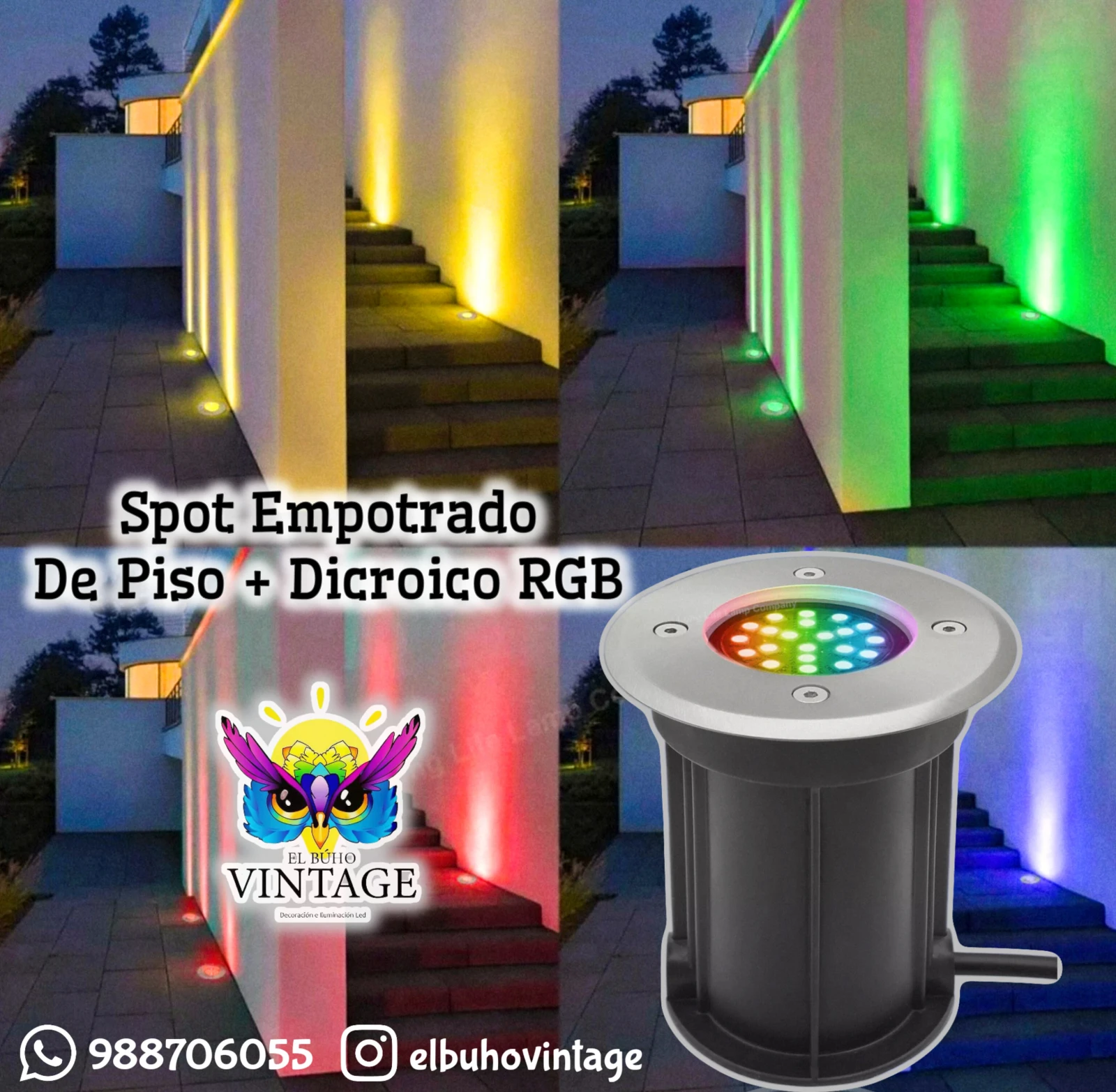 SPOT PARA PISO CON LUZ RGB 9W