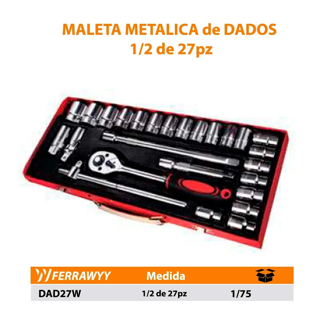 MALETA METALICA de DADOS FWY 1/2 de 27pz