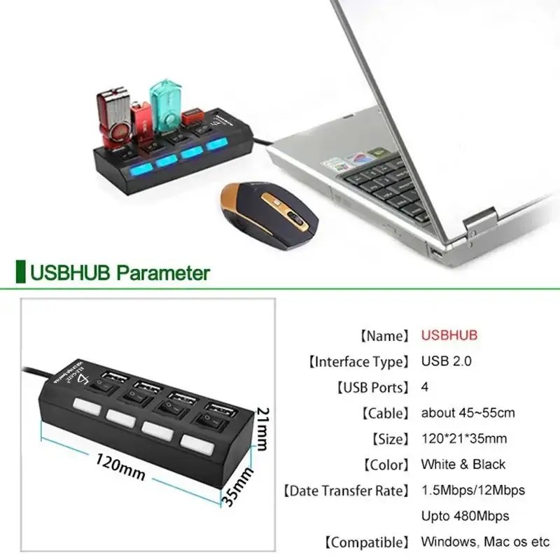 Hub USB 2.0 Puertos Con Switchs  4