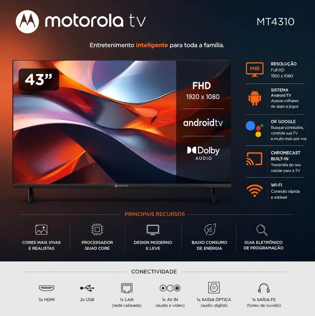 Smart Tv Motorola 43" Android 