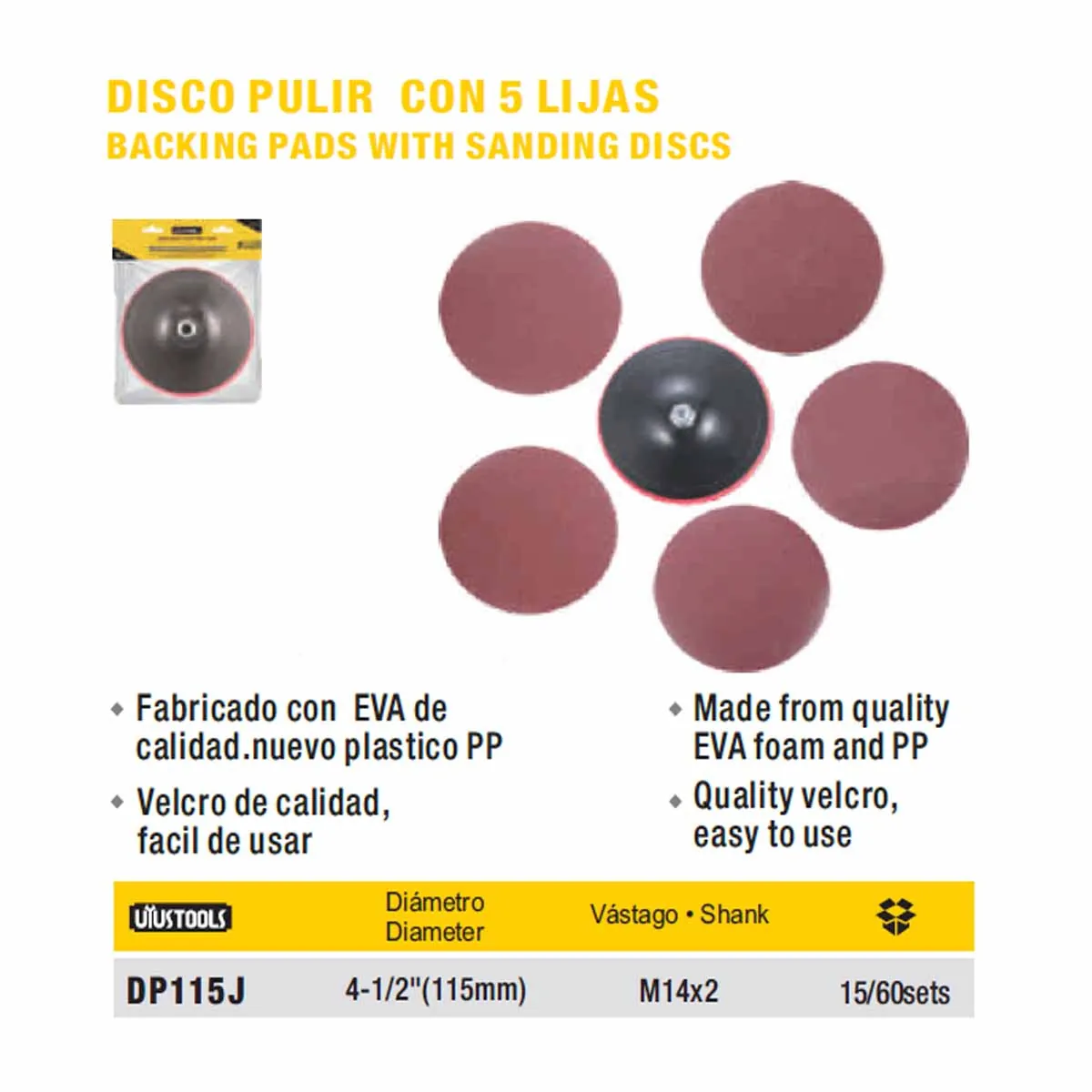 DISCO DE PULIR C/5 LIJAS PAPEL UYUST 4 1/2" (115mm)