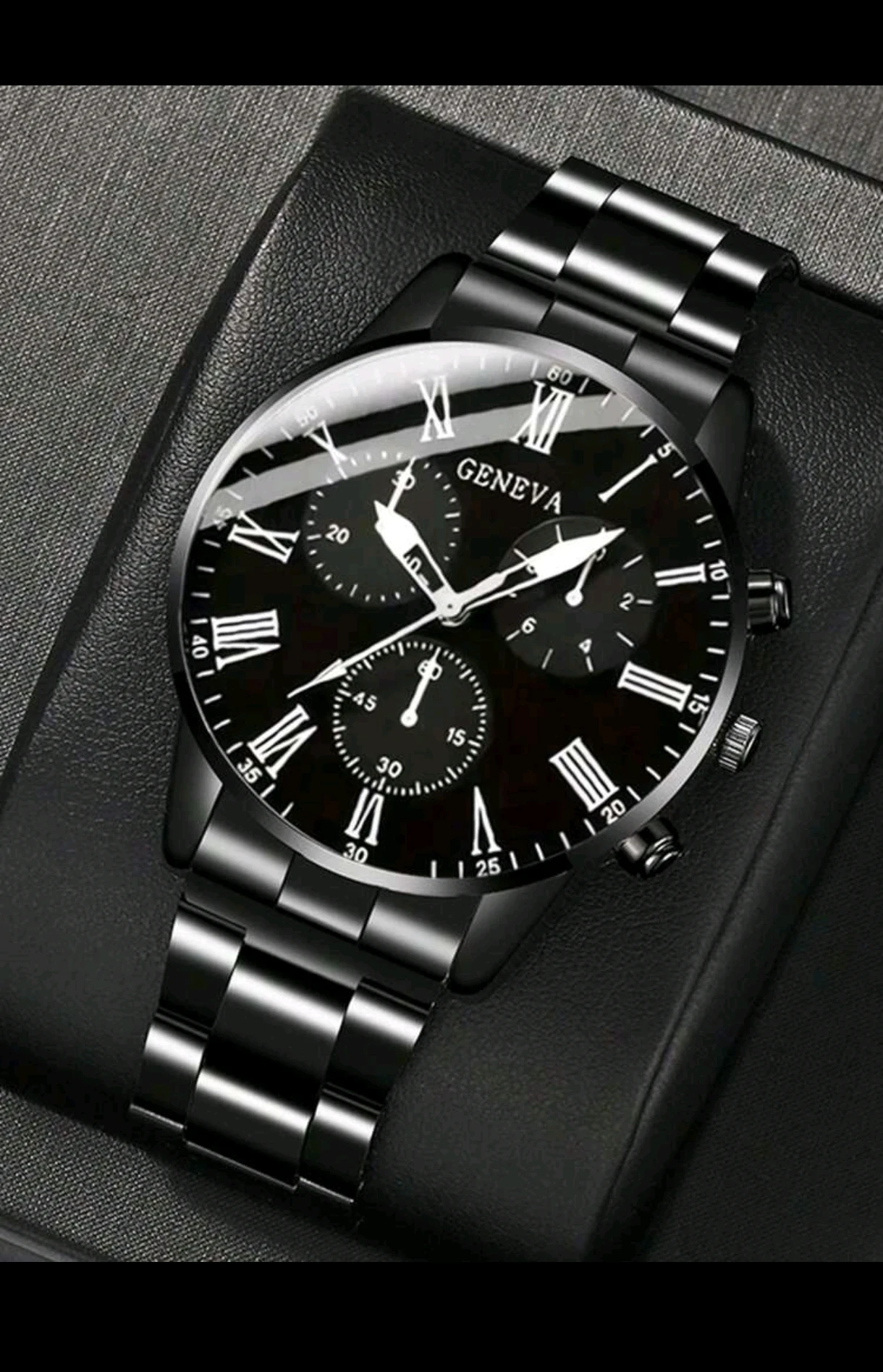 Accesorios para Hombre 4 en 1 – Reloj de Cuarzo Geneva Negro, Pulsera Eslabón, Collar con Dije y Anillo Casual 2