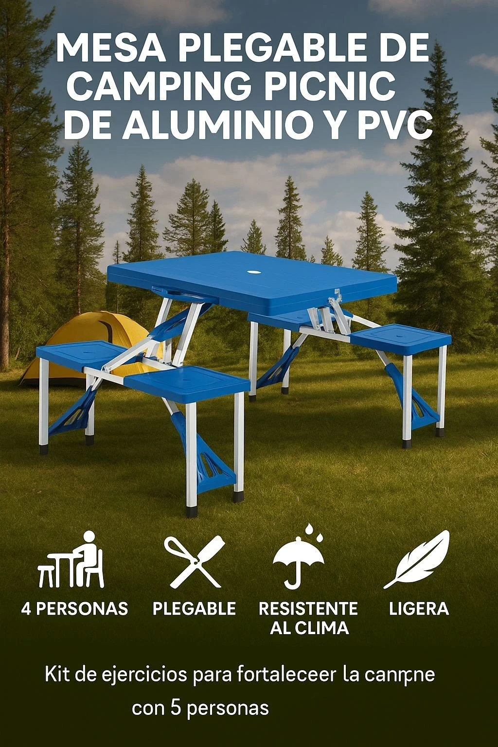 MESA PLEGABLE CAMPING CON SILLAS