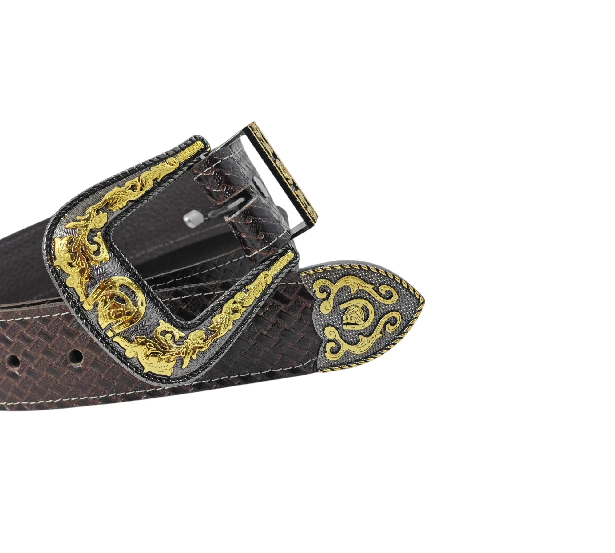Tierra Brava Cnturon Vaquero cuero cafe oscuro estampado petate 4
