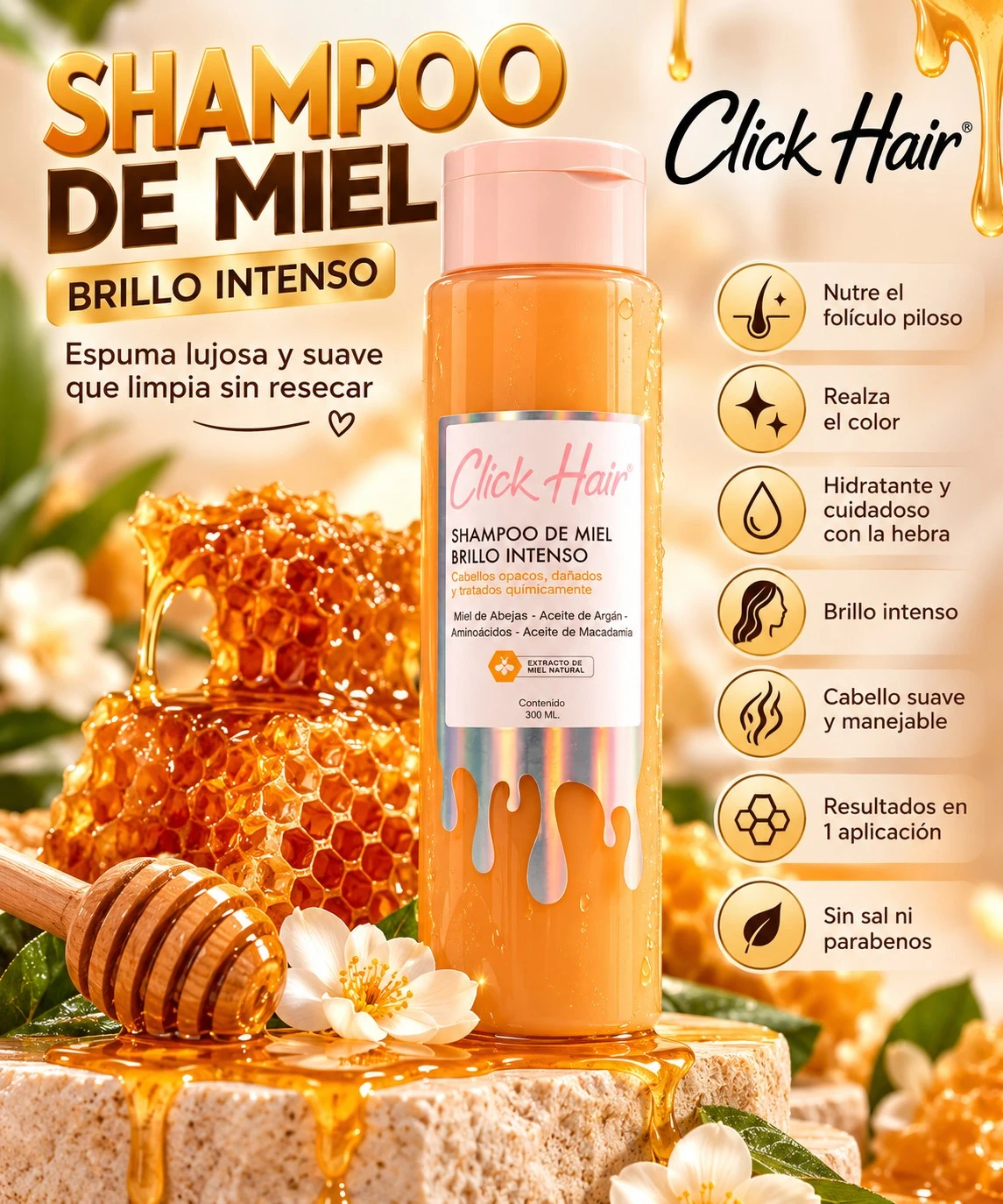 click hair shampoo miel aceite de argan macademia 300ml.jfif