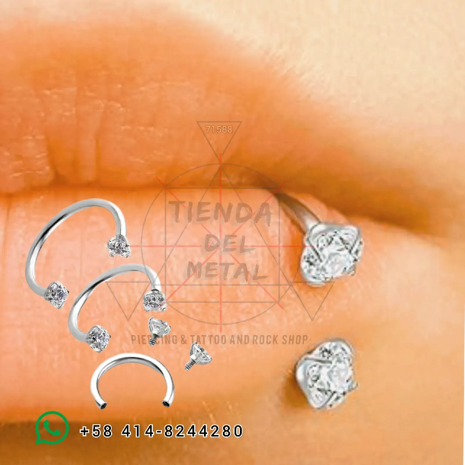 Piercing Joya herradura 1mm - doble diamante, inclustado traslúcido -Titanium  3