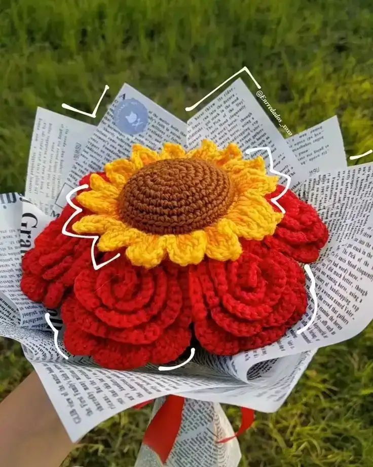 Super ramo/6 rosas+ girasol