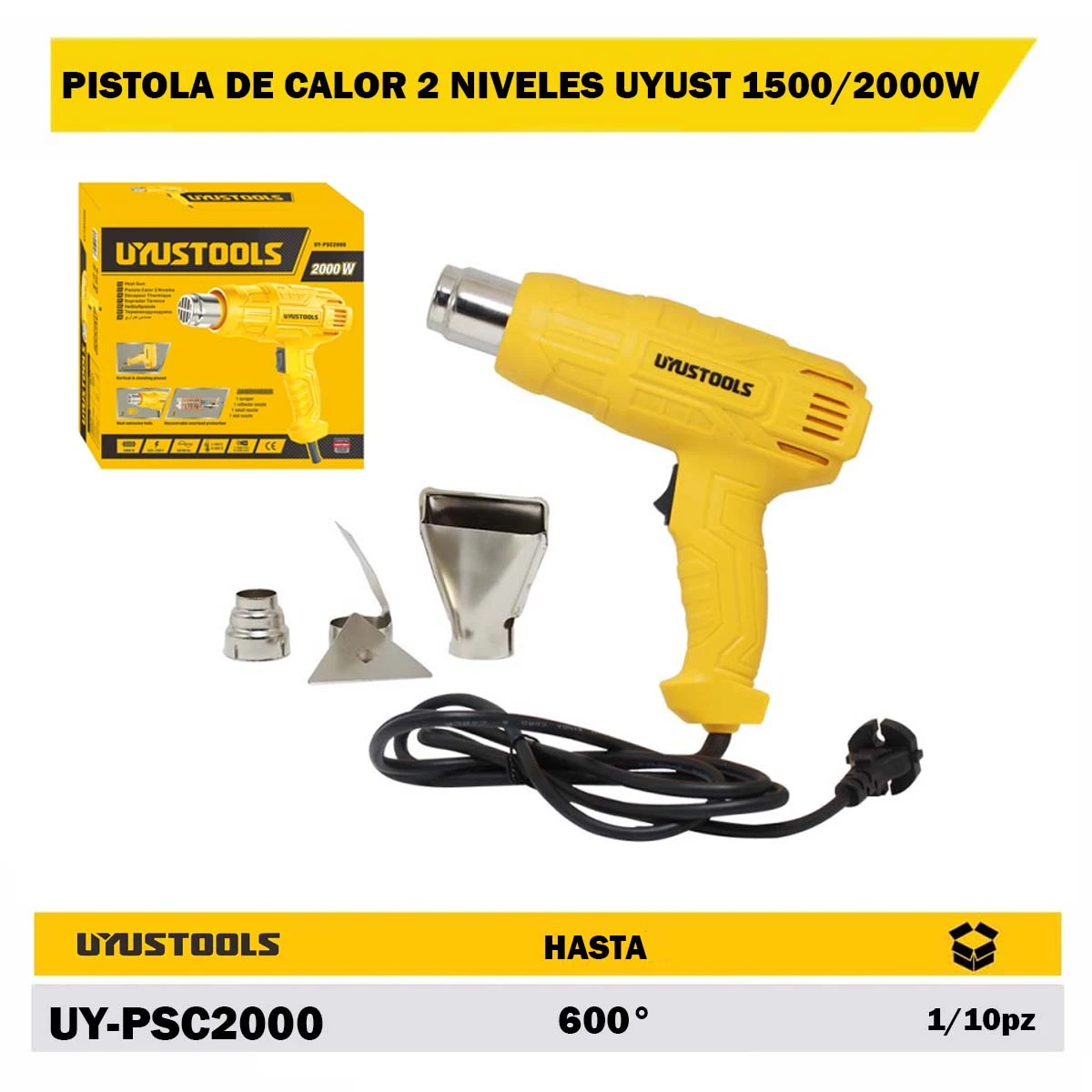 PISTOLA DE CALOR 2 NIVELES UYUST 1500/2000W