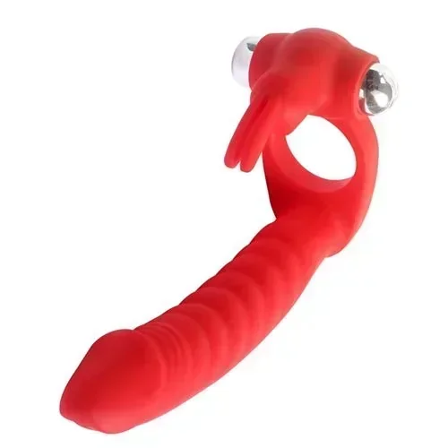 Anillo Doble Penetración Con Vibrador Strap On Rojo 2