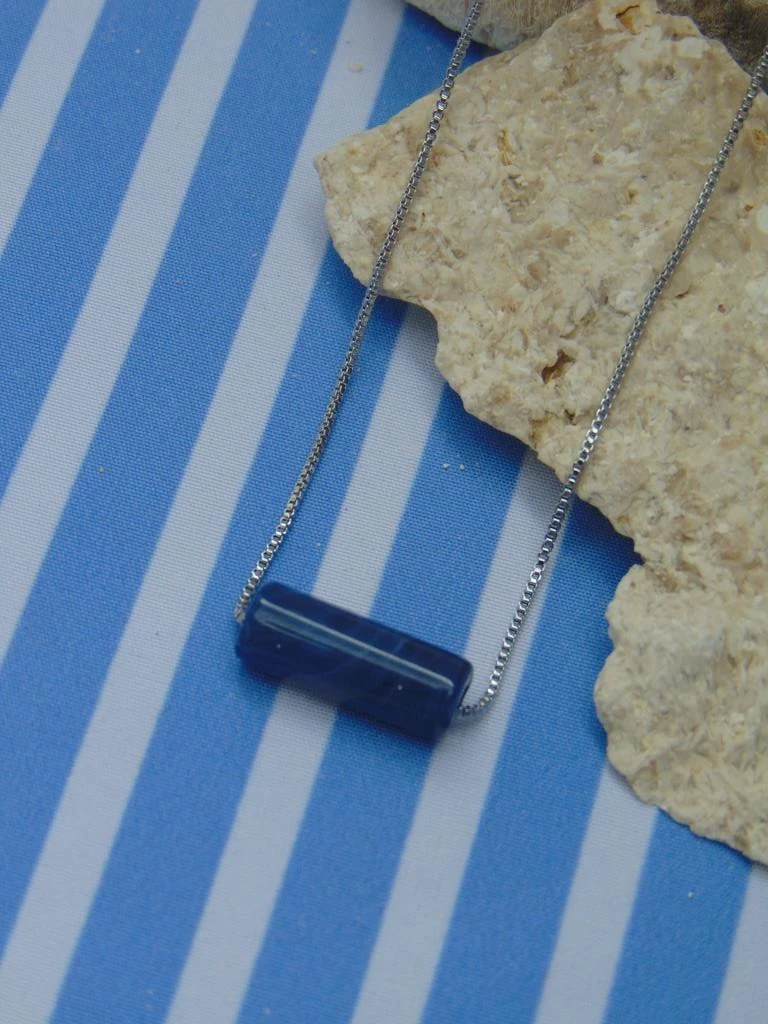 CADENA + DIJE RODIO PLATE DIJE AGATA AZUL