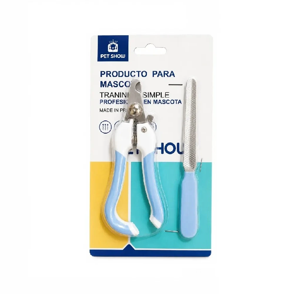 Kit Corta Uñas + Limador De Uñas Para Mascotas Perros Y Gatos De Acero Inoxidable Color Celeste