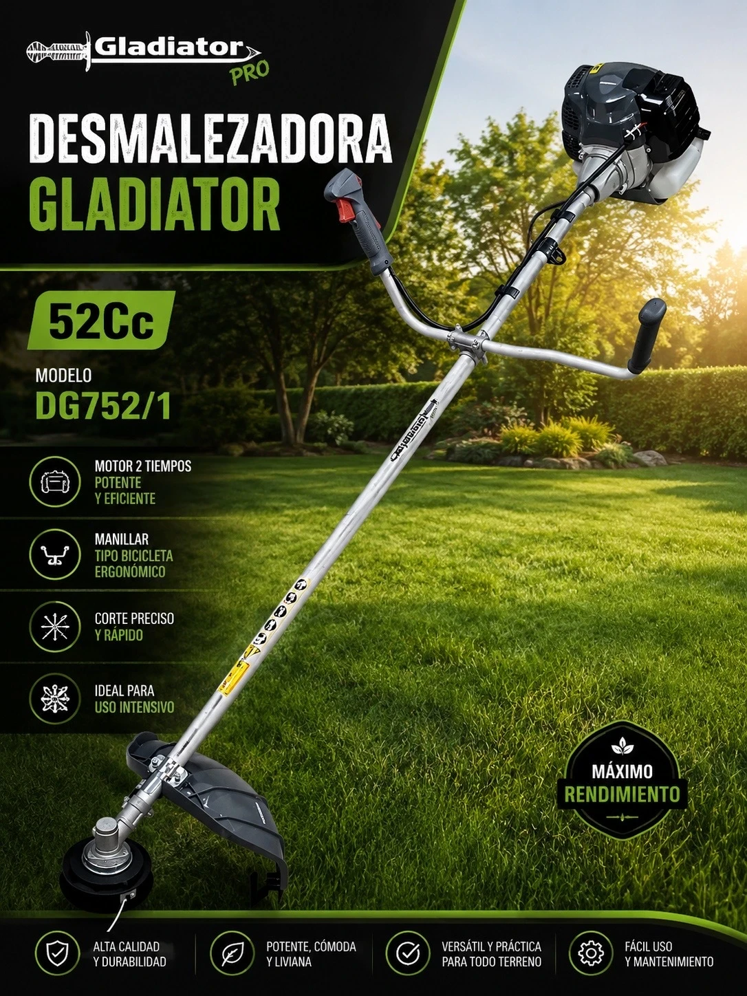 DESMALEZADORA GLADIATOR 52cc MOTOR 2TIEMPOS 