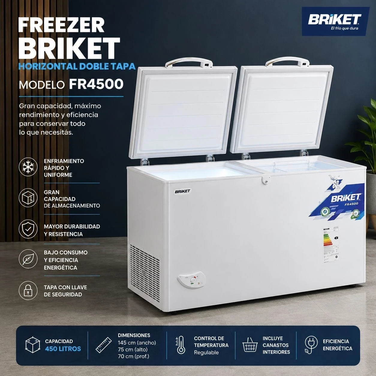 Freezer horizontal Briket FR4500 DOBLE TAPA