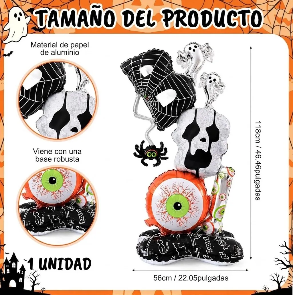 Globo metalizado grande 118cm fantasmas y ojos 2