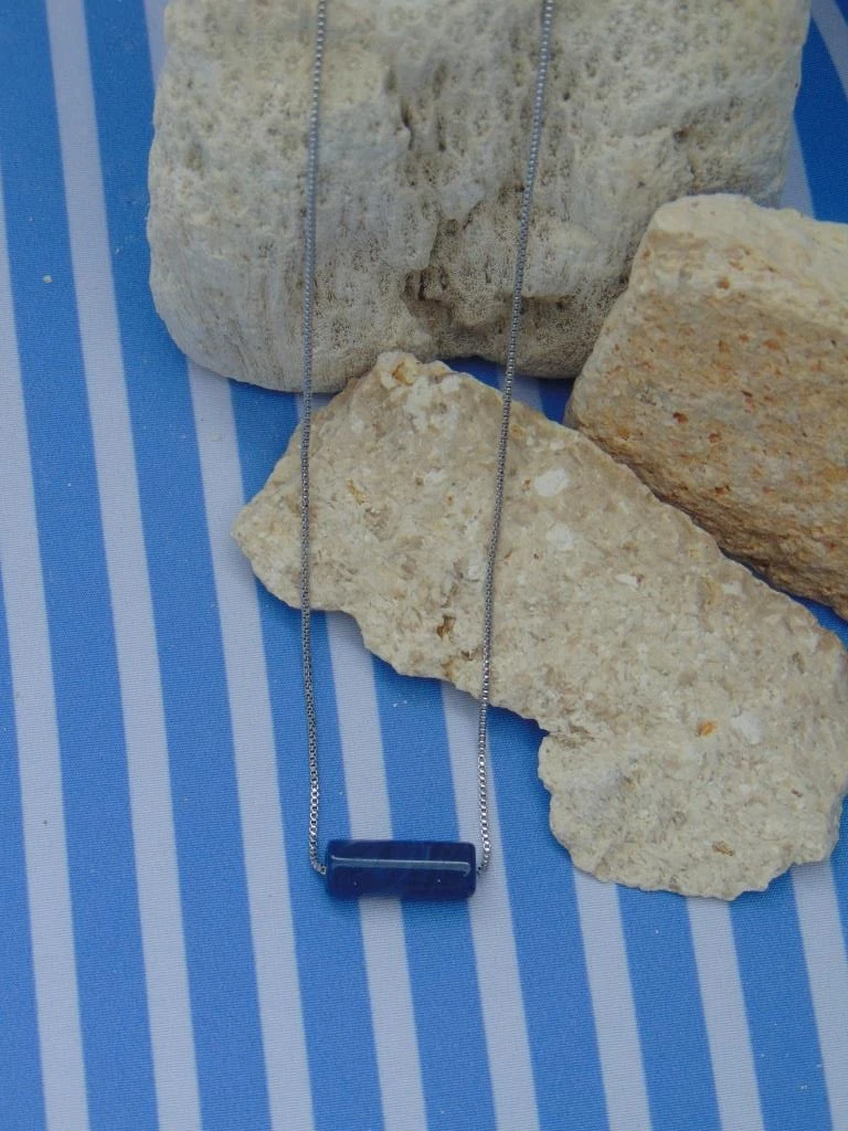 CADENA + DIJE RODIO PLATE DIJE AGATA AZUL 2