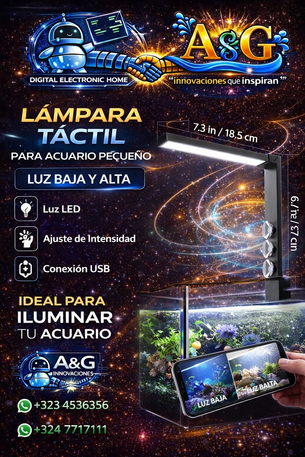 Lámpara LED para acuario con interruptor táctil y ventosas 