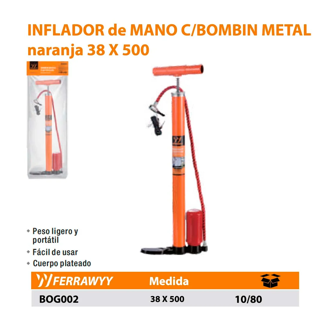 INFLADOR de MANO C/BOMBIN METAL FWY naranja 38 X 500