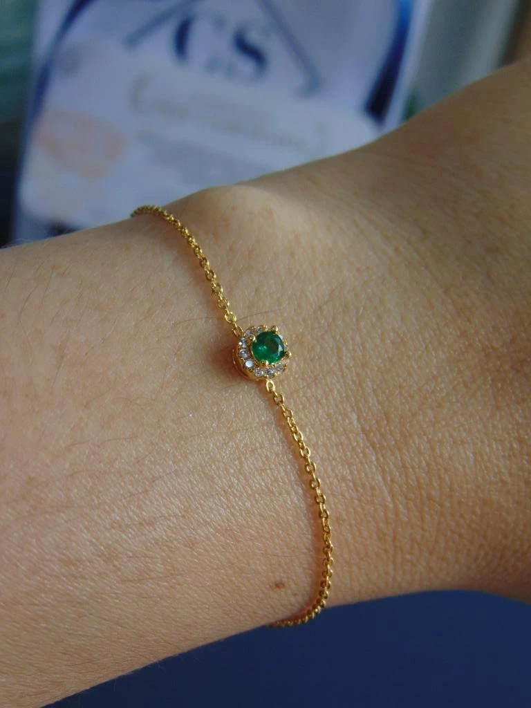 PULSERA ORO LAMINADO 18K DELGADA DIJE TIFFANI VERDE 18CM LARGO 3