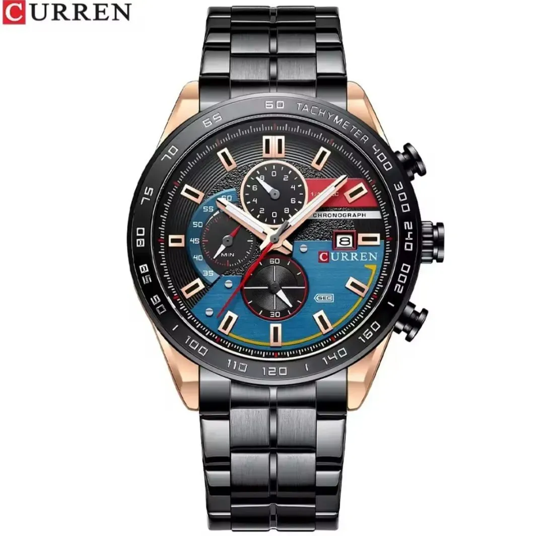 Reloj Curren Original Acero Cronografo 8410 Negro Cobrizo Fondo Negro Azul 2