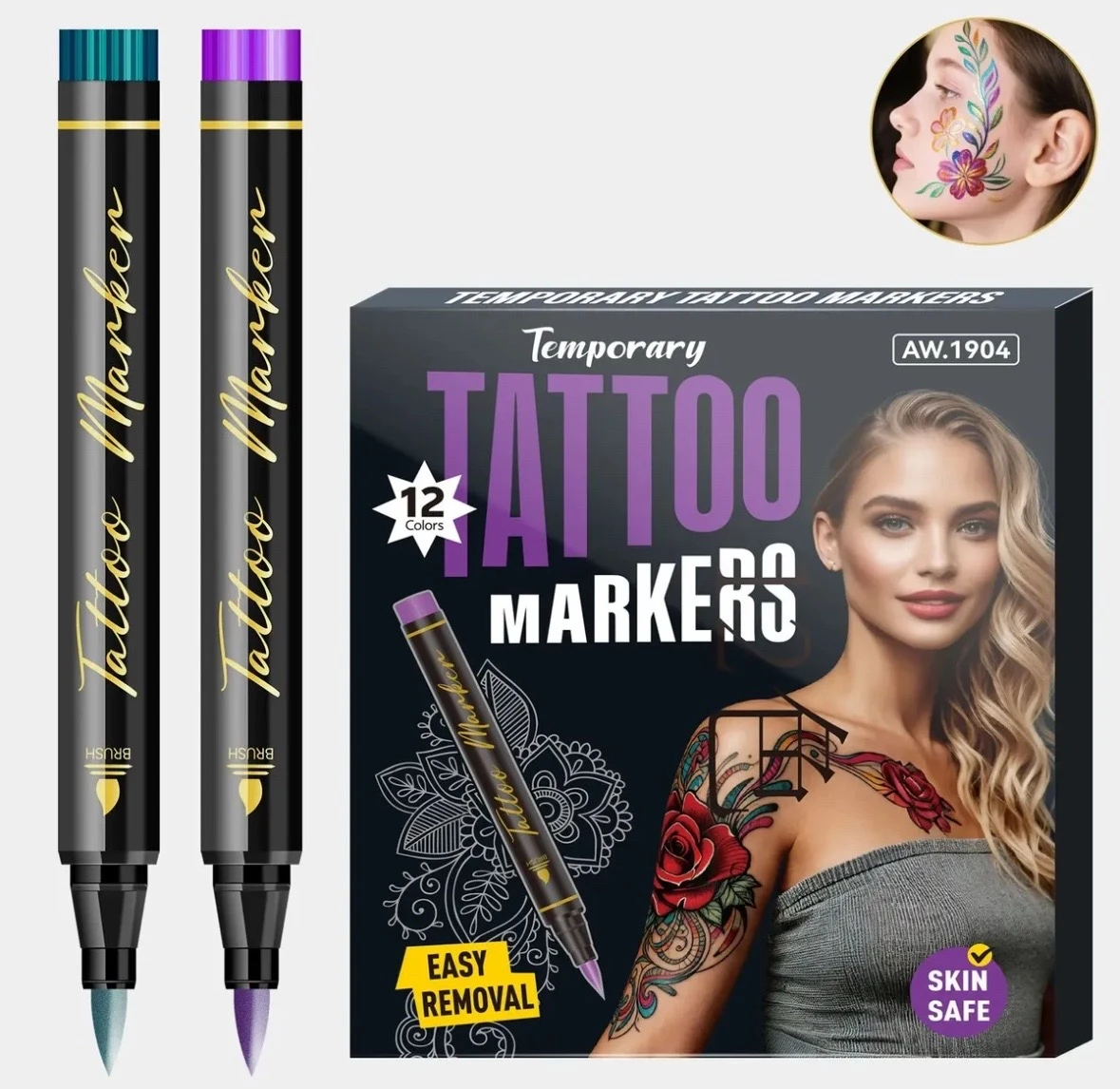 Plumones para Tatuaje Temporal - Set de 12 Color