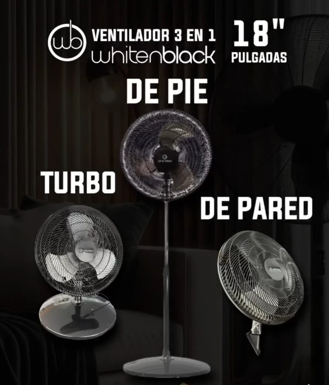 VENTILADOR DE PIE 3 EN 1 WHITENBLACK