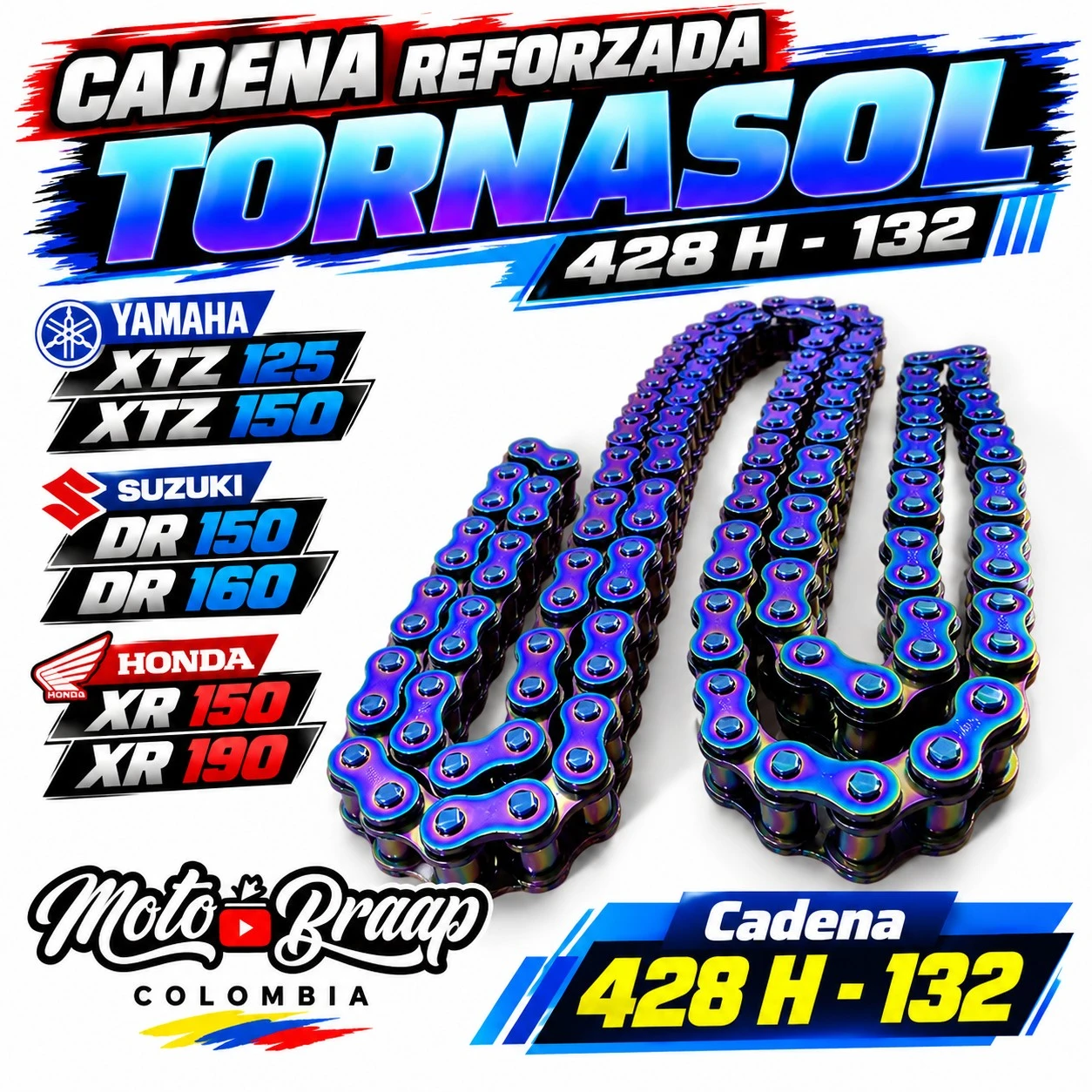 CADENA SCORPIO 428H REFORZADA TORNASOL ( xtz 125 / xtz 150 / Dr 150 / Dr 160 / Xr 150 L / Xr 190 L