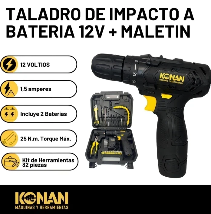 TALADRO A BATERIA KONAN (INCLUYE MALETIN CON 32 PIEZAS) 5
