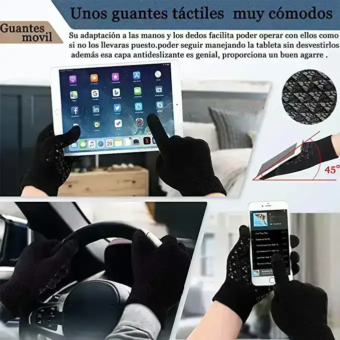 Gorro Invierno Bufanda y Guantes Tactiles,Gorros con Tejido de Punto y Bufandas con Forro de Lana para Hombres y Mujeres,Set de bufanda, Gorro y Guantes para  Esquiar 3