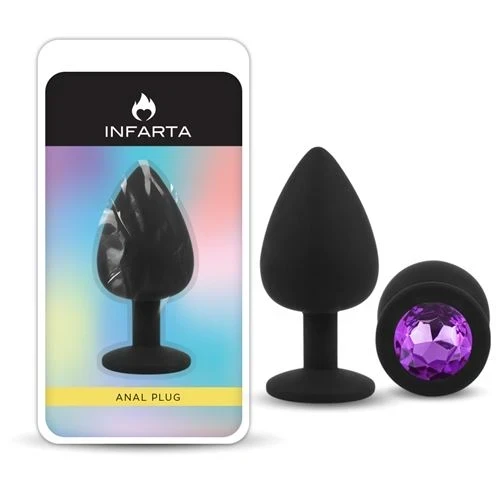 Anal Plug Gemmo Silicone Large Black Plug - Purple Diamond 
