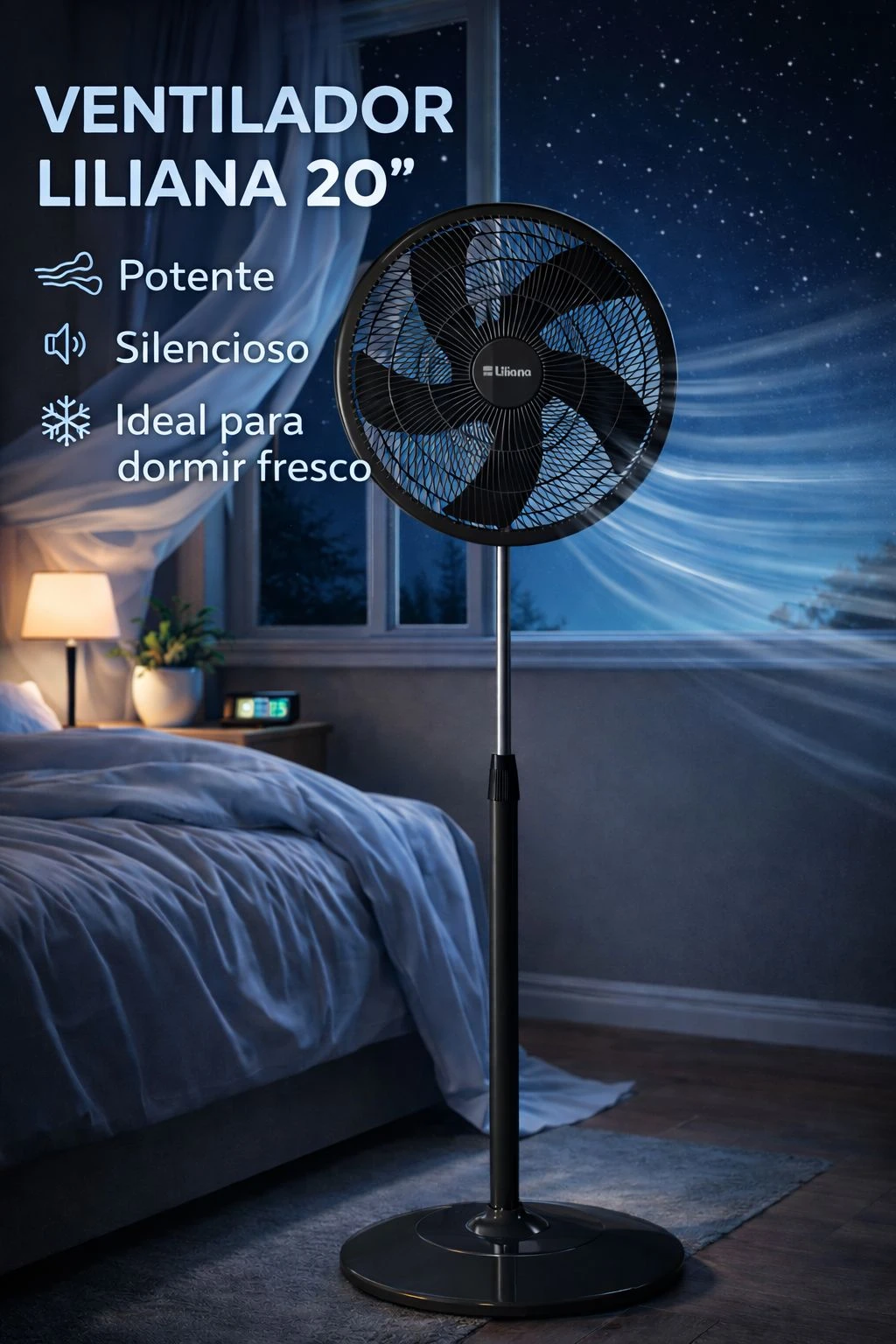 VENTILADOR LILIANA 20"  5 ASPAS COLOR NEGRO 3 VELOC