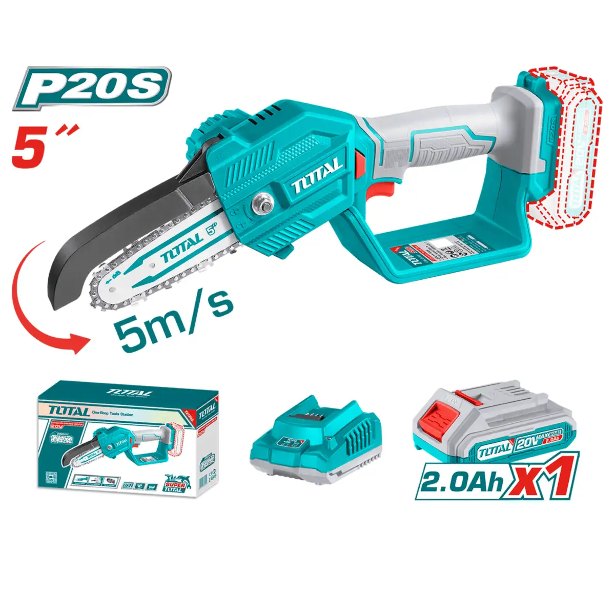 Motosierra inalambrica 5" + bateria 2ah + cargador total