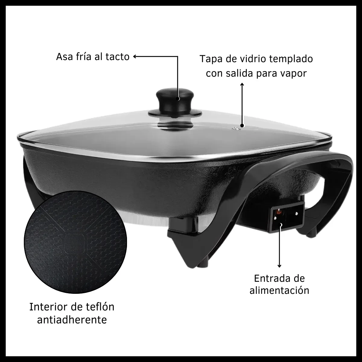 Olla Eléctrica PAELLERA Sartén Cuadrada Antiadherente Multiuso Dinax Negro 3
