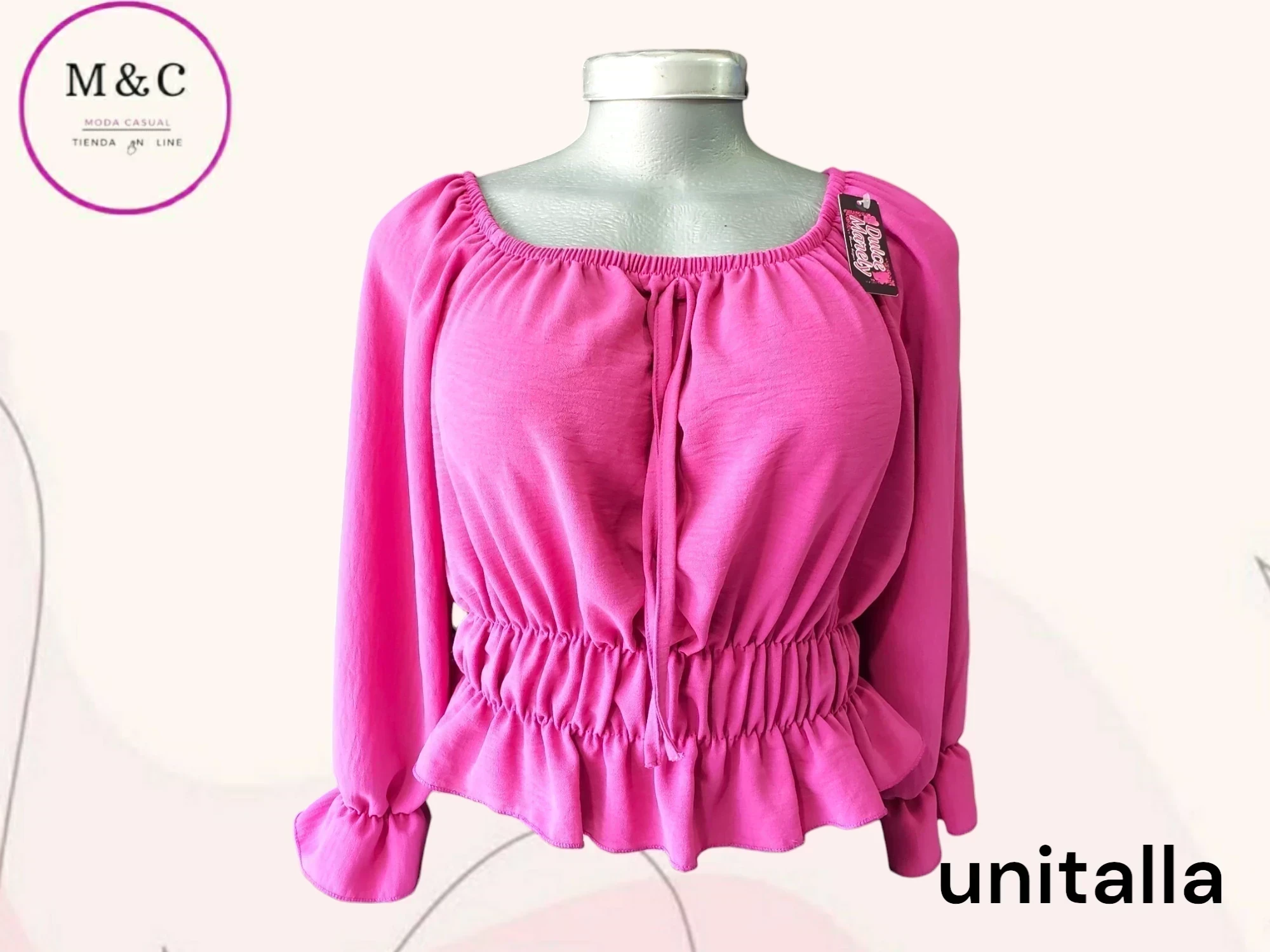 Blusa cintura corrugada manga larga 